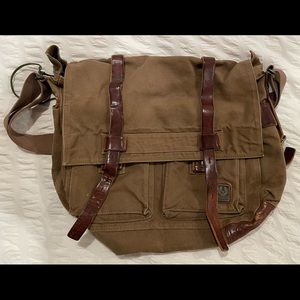 Belstaff large colonial shoulder bag- olive drab canvas with leather accents